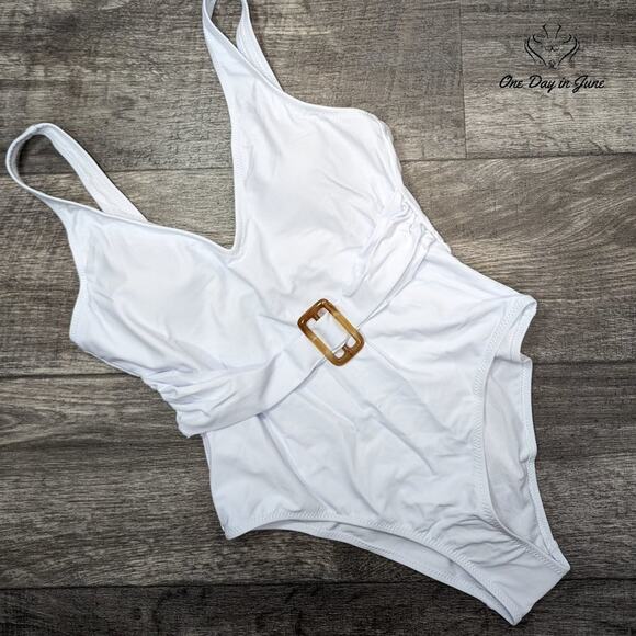 Shekini Deep V Buckle One Piece Swimsuit Size L - Picture 1 of 5